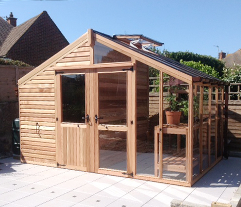12ft wide x 8ft deep Centaur greenhouse with Cedar Shingle roof 