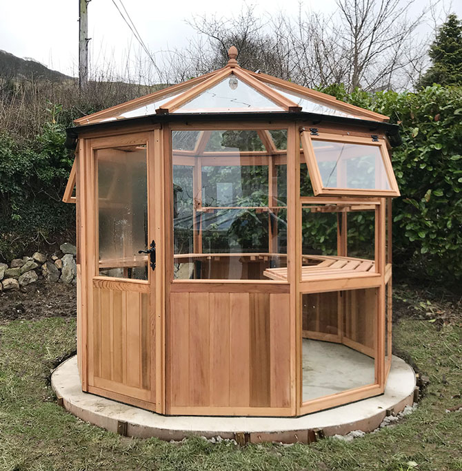 Cedar Greenhouse with tempered glass and panels