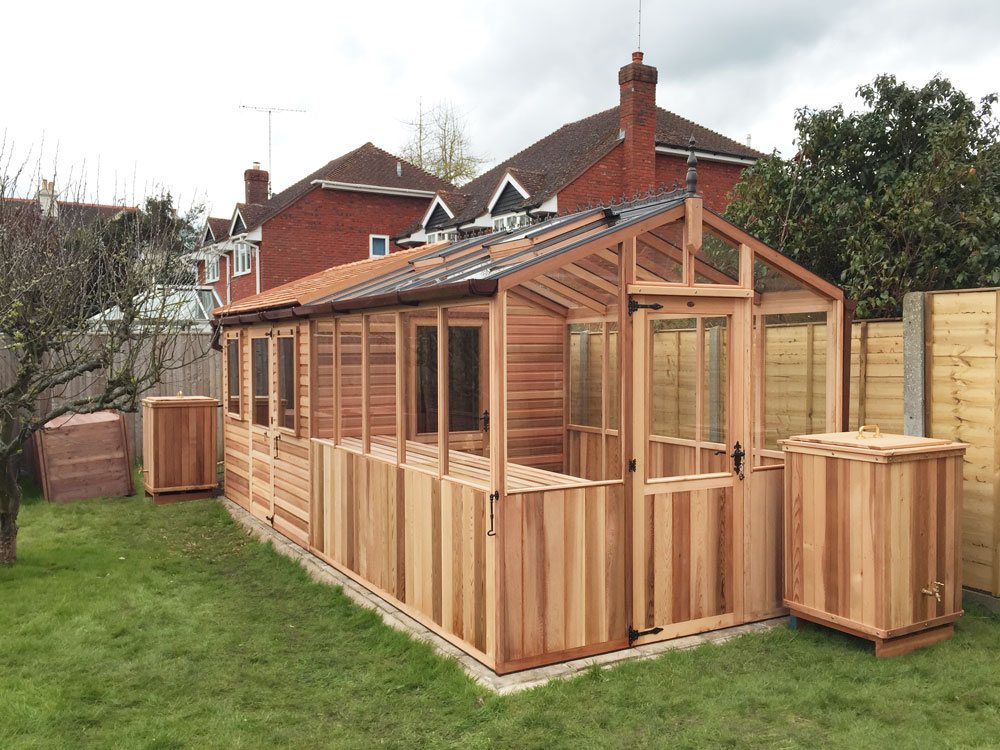 Shed Combo Greenhouses built in Western Red Cedar- Shingle, Rubber or